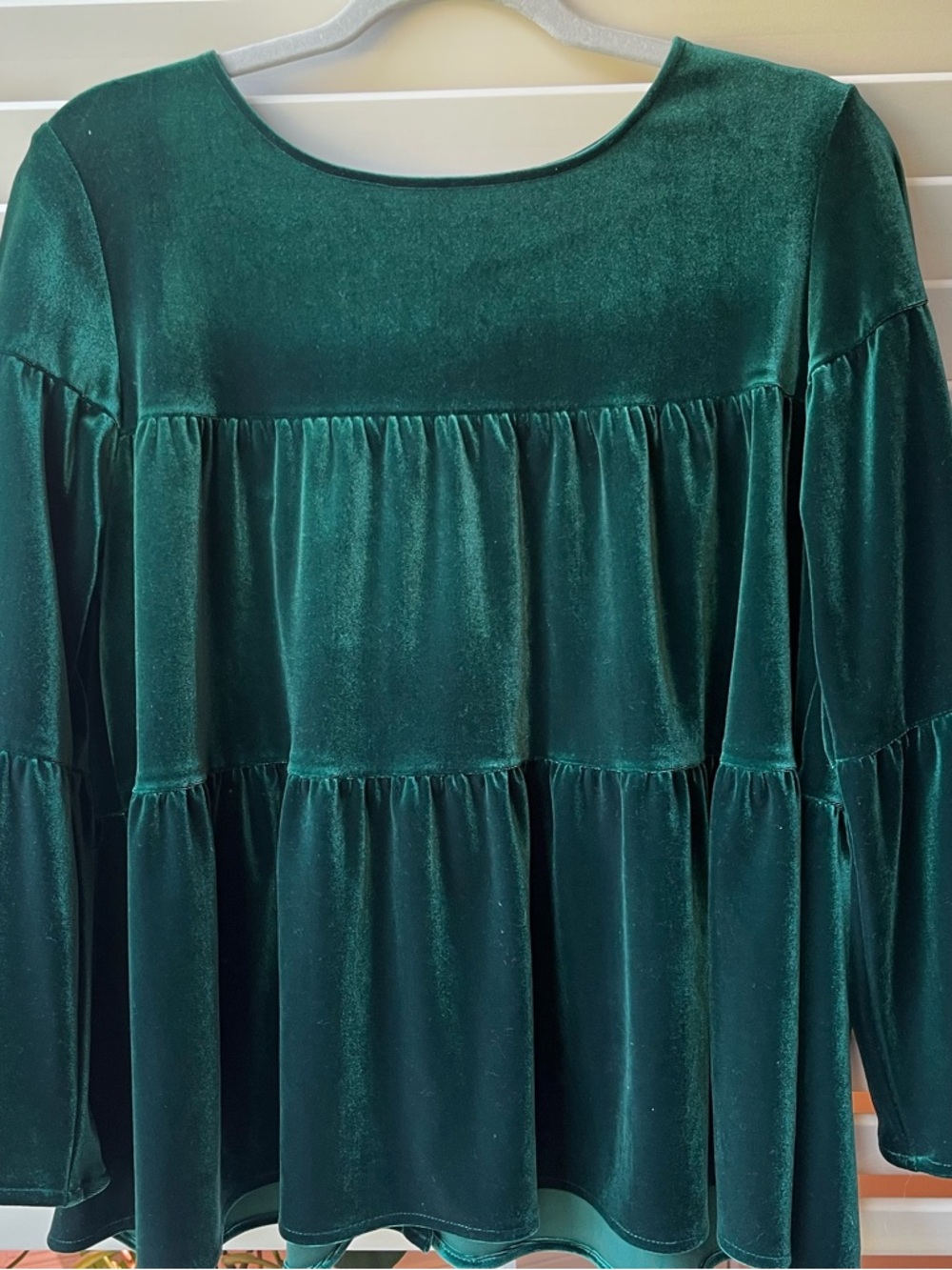 La roque Velvet Tiered Blouse - Emerald Green